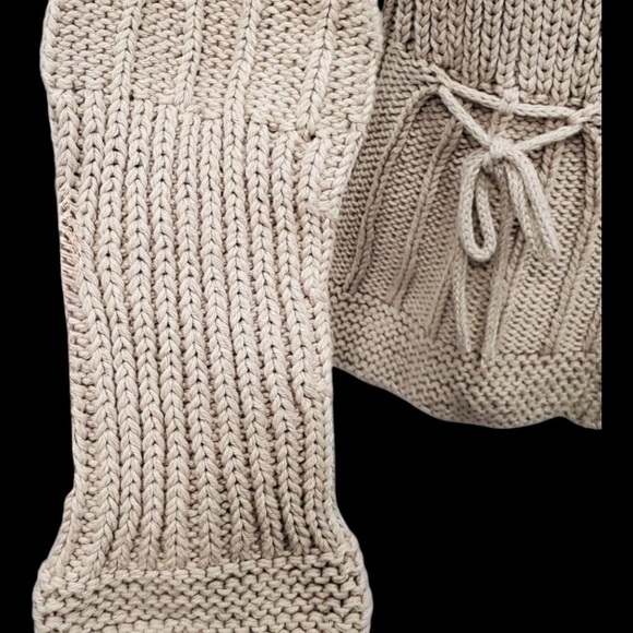 Pure Handknit Women's Tan Cotton Cable Knit Fitted Jumbo Wood Button Cardigan S - Picture 4 of 6